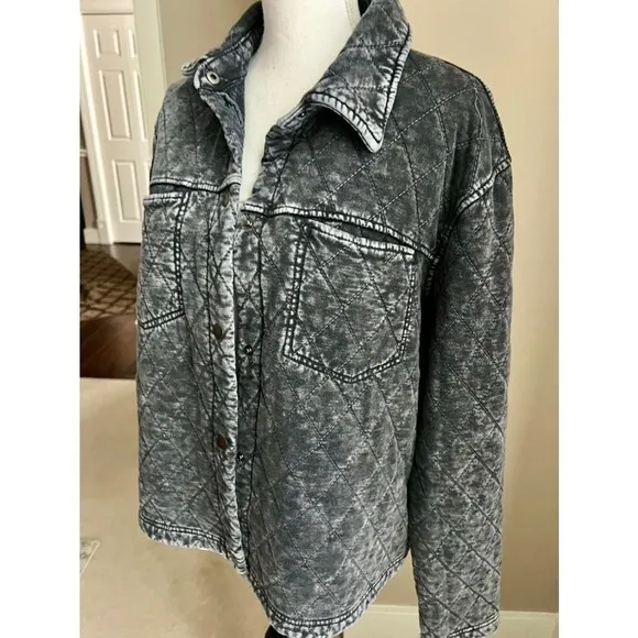 NWT Jane &amp; Delancey washed black quilted hoodie jacket size M