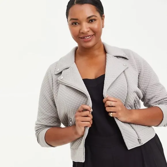 NWT Torrid Plus Size Pebble Grey Quilted Zip Up Moto Jacket