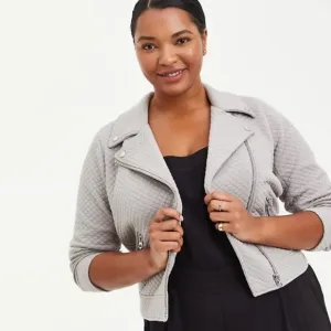 NWT Torrid Plus Size Pebble Grey Quilted Zip Up Moto Jacket