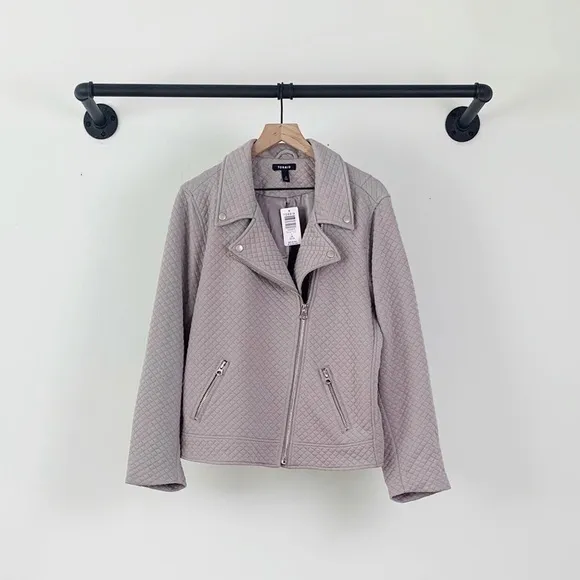 NWT Torrid Plus Size Pebble Grey Quilted Zip Up Moto Jacket