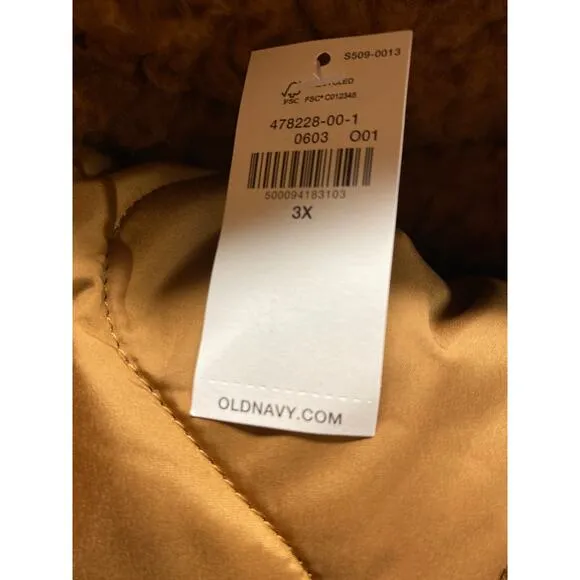 Old Navy Women's Size 3X Hooded Sherpa Quilted Hybrid Coat Golden Brown New