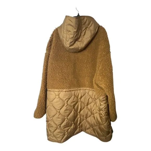 Old Navy Women's Size 3X Hooded Sherpa Quilted Hybrid Coat Golden Brown New