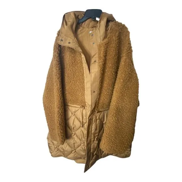 Old Navy Women's Size 3X Hooded Sherpa Quilted Hybrid Coat Golden Brown New
