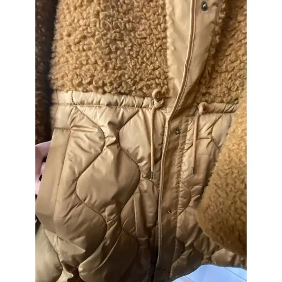 Old Navy Women's Size 3X Hooded Sherpa Quilted Hybrid Coat Golden Brown New