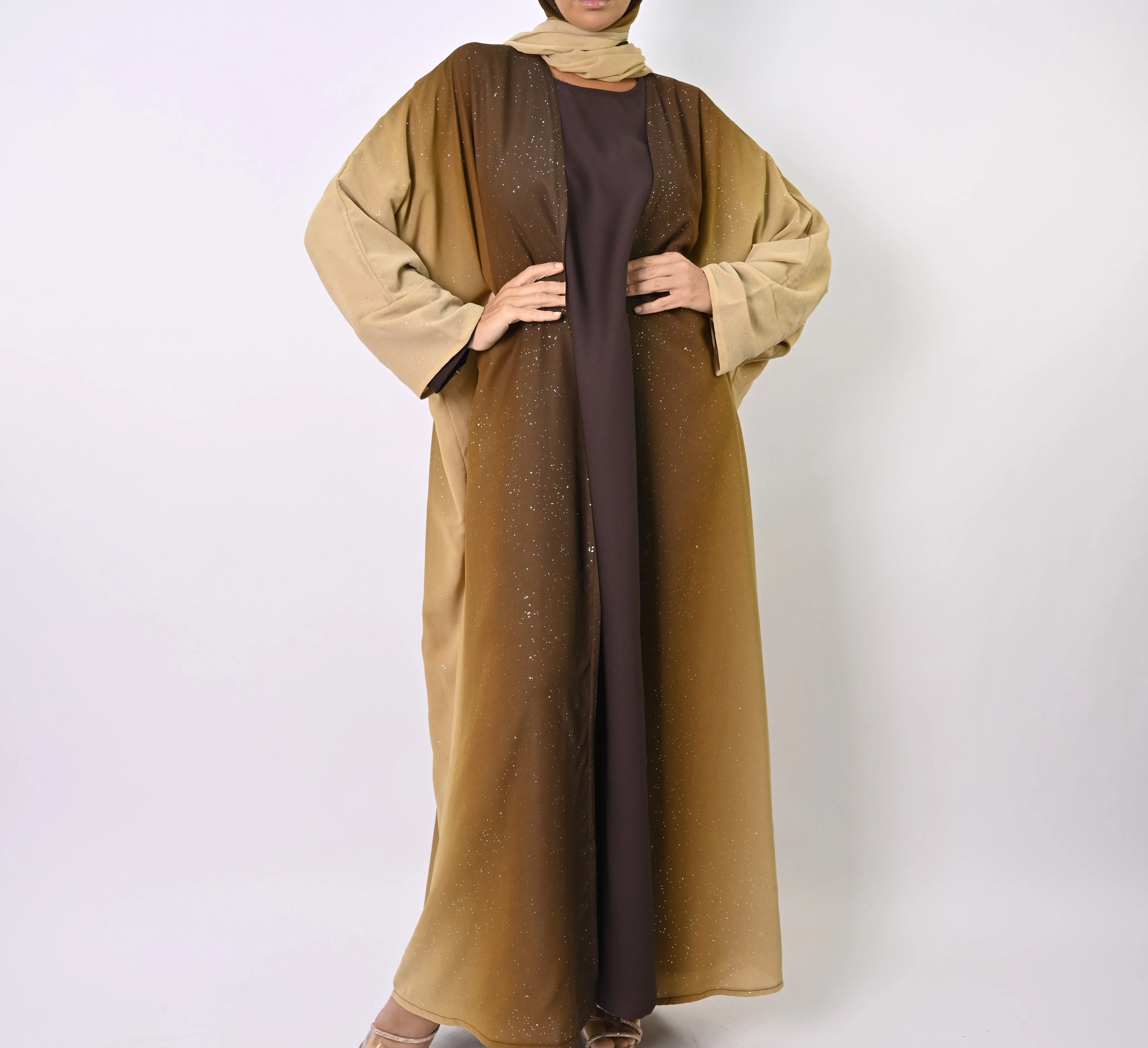 Ombre Caramel - Glitter Abaya Set