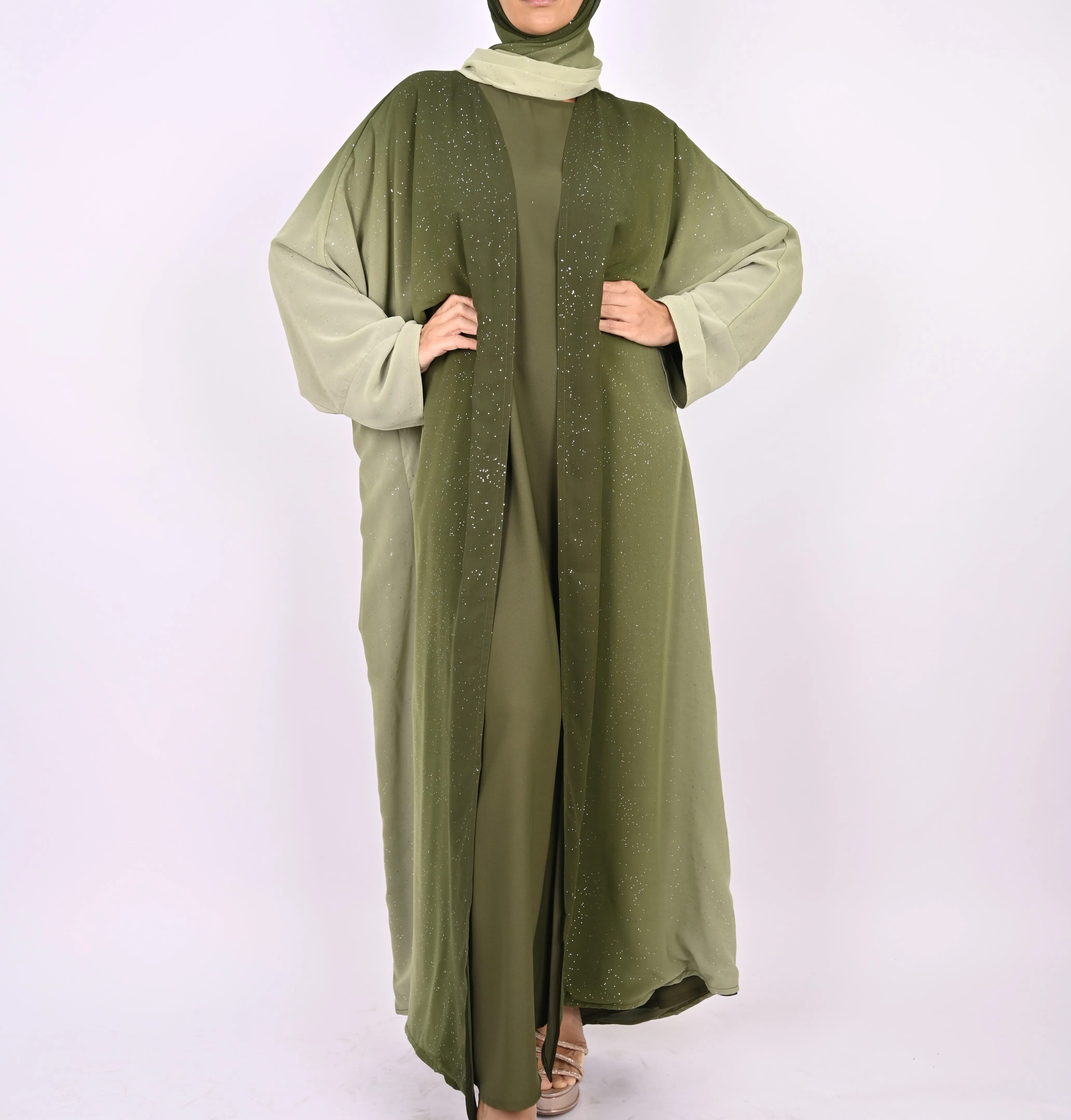 Ombre Green - Glitter Abaya Set