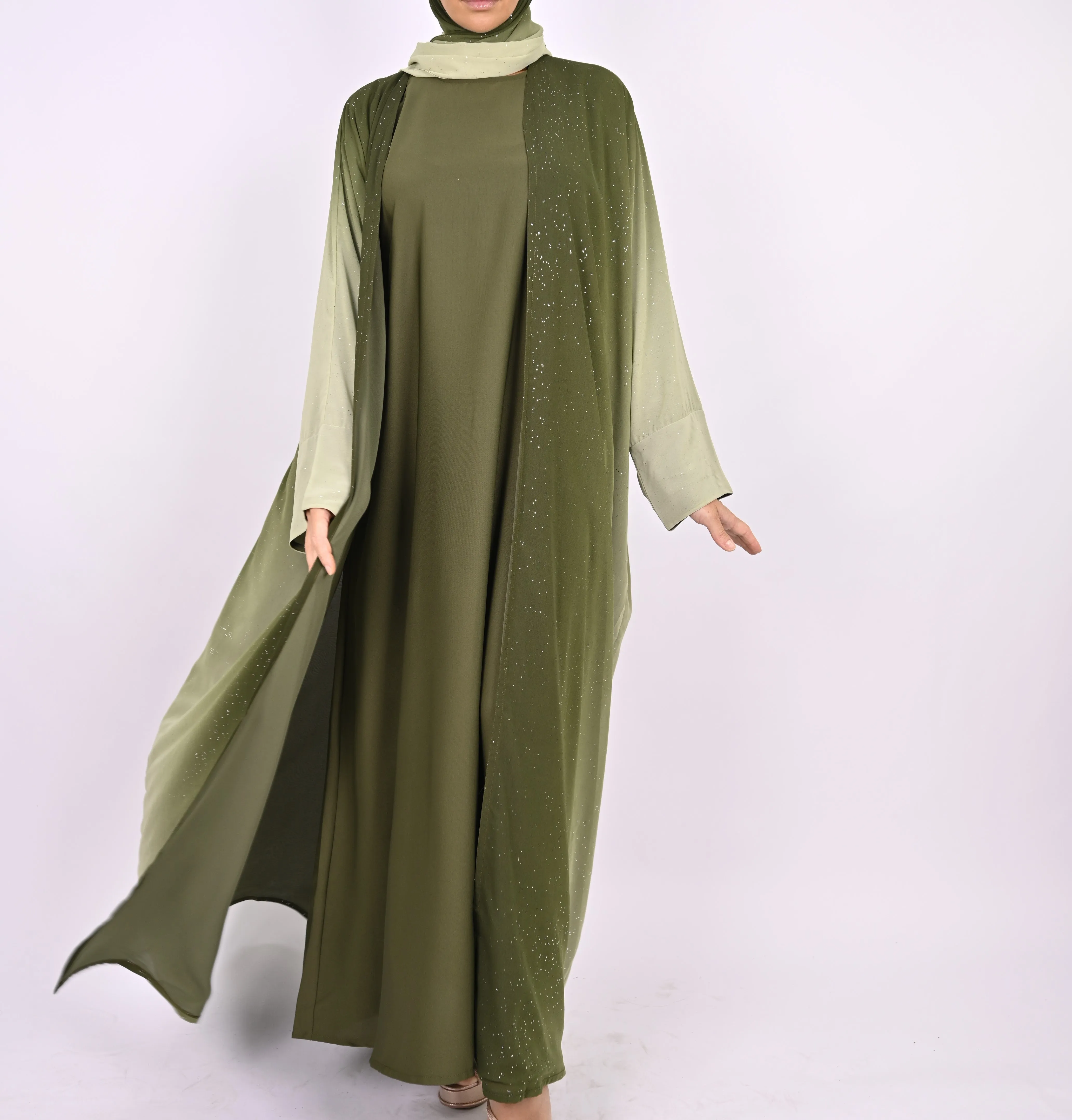 Ombre Green - Glitter Abaya Set