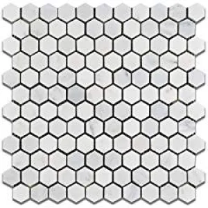 Oriental White - Eastern White Marble 1" Hexagon POLISHED Mosaic Tile - Box of 5 Sheets