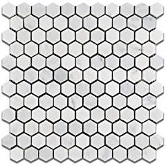 Oriental White - Eastern White Marble 1" Hexagon POLISHED Mosaic Tile - Box of 5 Sheets