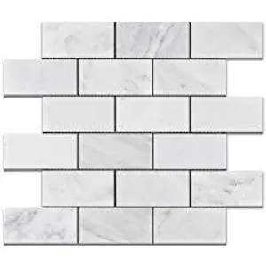 Oriental White - Eastern White Marble 2 X 4 POLISHED Brick Mosaic Tile - 6" X 6" Sample