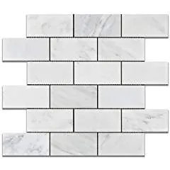 Oriental White - Eastern White Marble 2 X 4 POLISHED Brick Mosaic Tile - 6" X 6" Sample