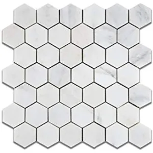 Oriental White (Eastern White) Marble 2" Hexagon Mosaic Tile, Polished - 6" X 6" Sample