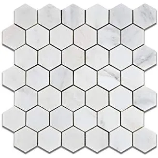 Oriental White (Eastern White) Marble 2" Hexagon Mosaic Tile, Polished - 6" X 6" Sample