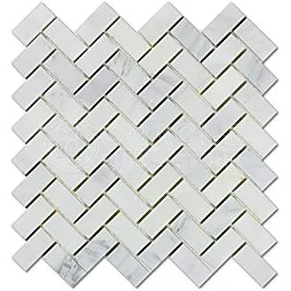 Oriental White (Eastern White) Marble Herringbone 1 X 3 Mosaic Tile, Polished