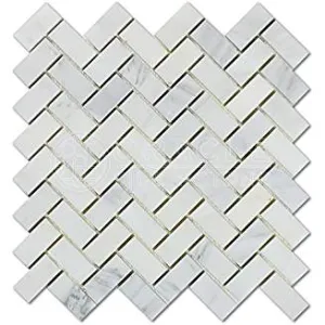 Oriental White (Eastern White) Marble Herringbone 1 X 3 Mosaic Tile, Polished