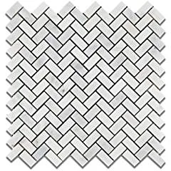 Oriental White (Eastern White) Marble Mini Herringbone Mosaic Tile, Polished - Box of 5 Sheets