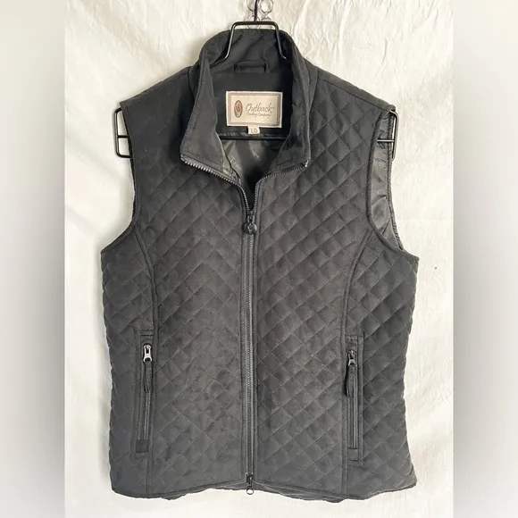 Outback Trading Company Quilted Grand Prix Vest Women L Black Full Zip Western