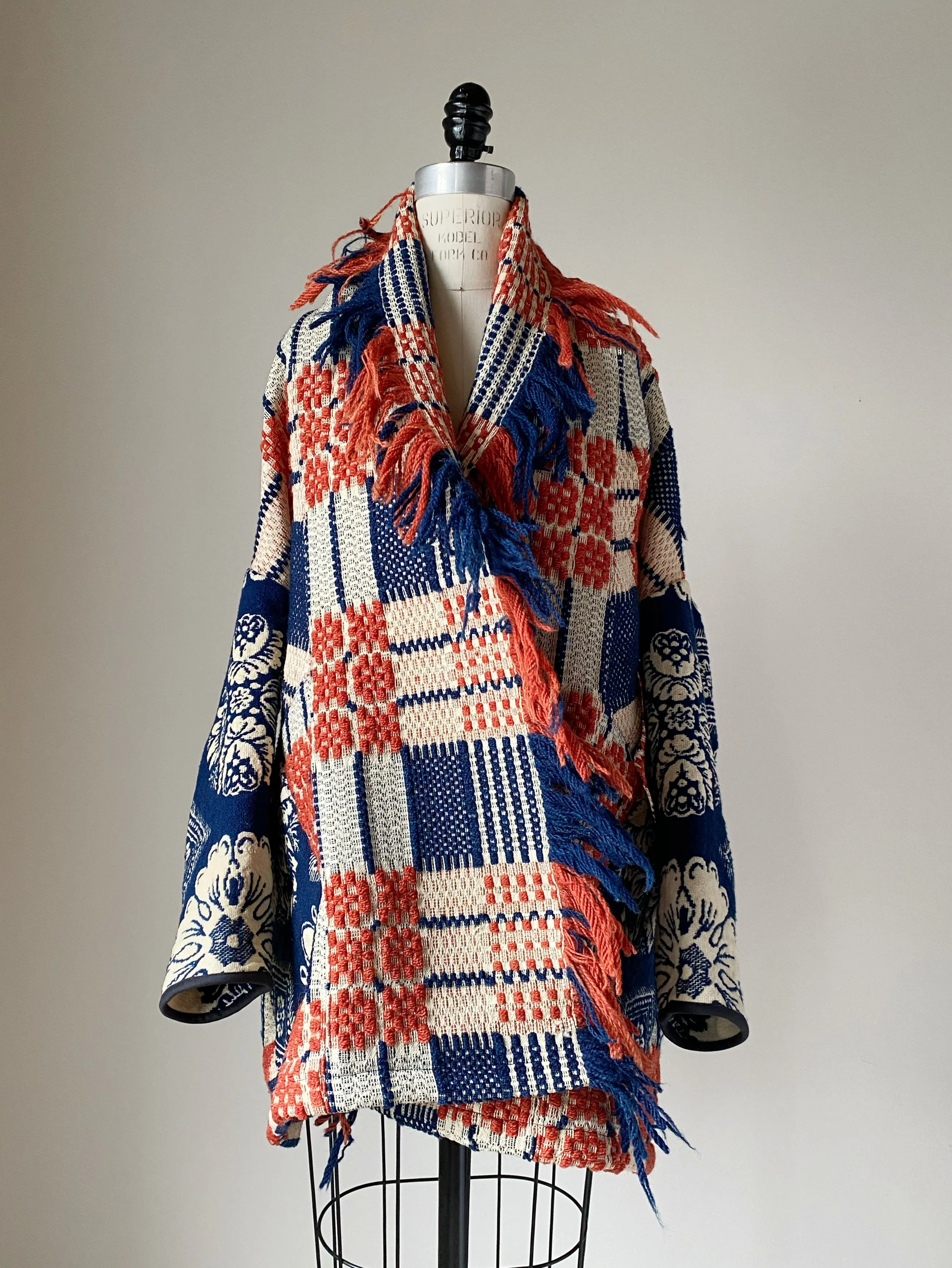 overshot coverlet cocoon with floral coverlet sleeves