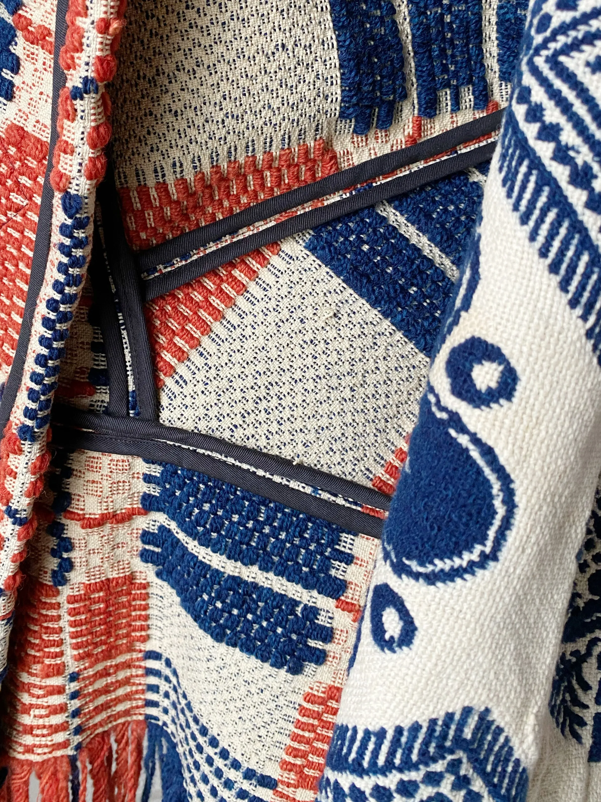 overshot coverlet cocoon with floral coverlet sleeves