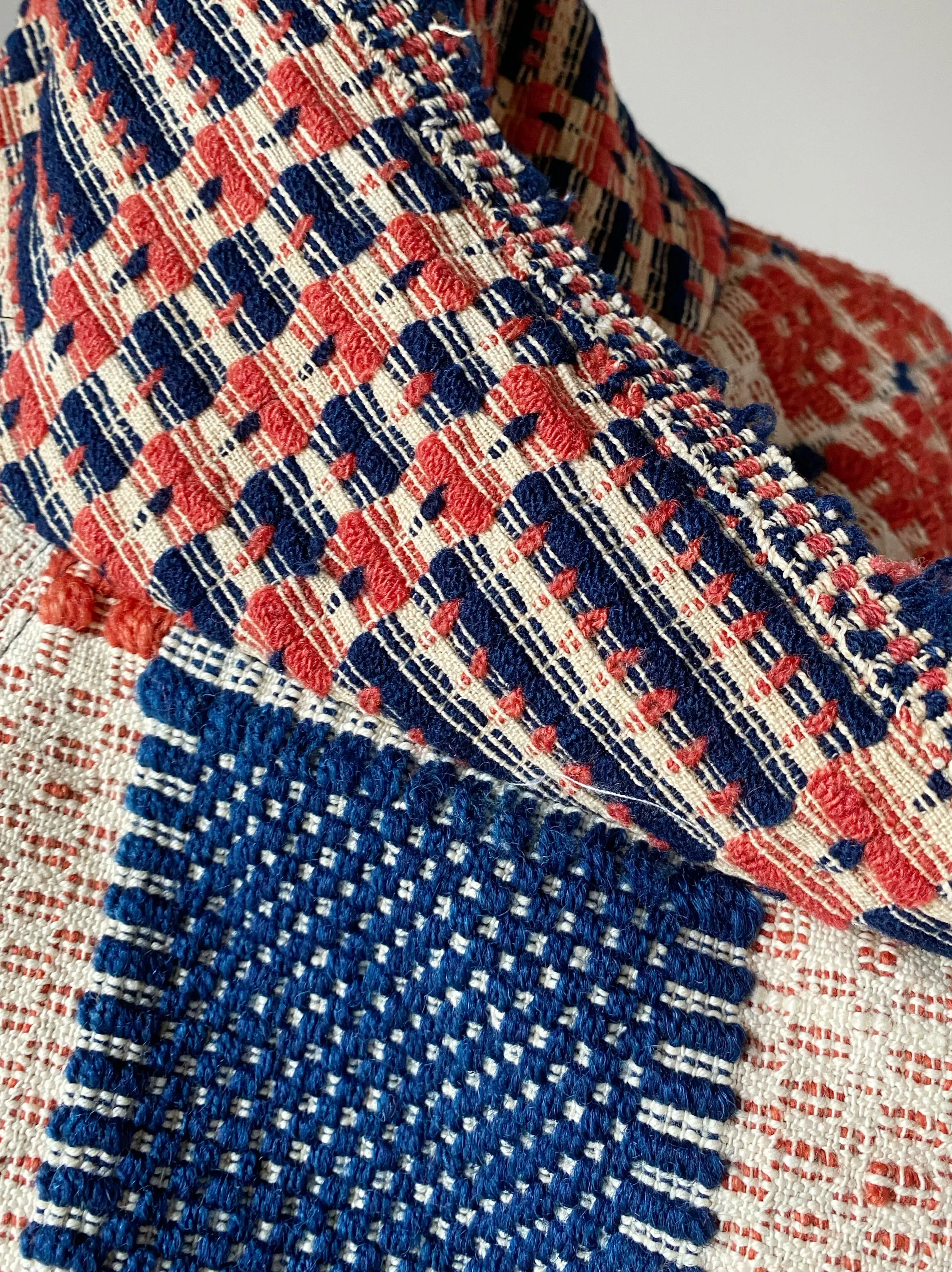 overshot coverlet cocoon with floral coverlet sleeves