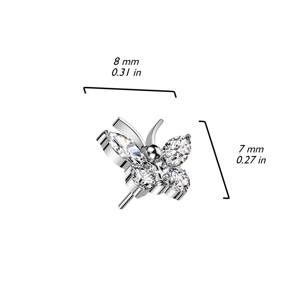 Pair of Implant Grade Titanium Aurora Borealis CZ Large Butterfly Threadless Push In Earrings With Flat Back