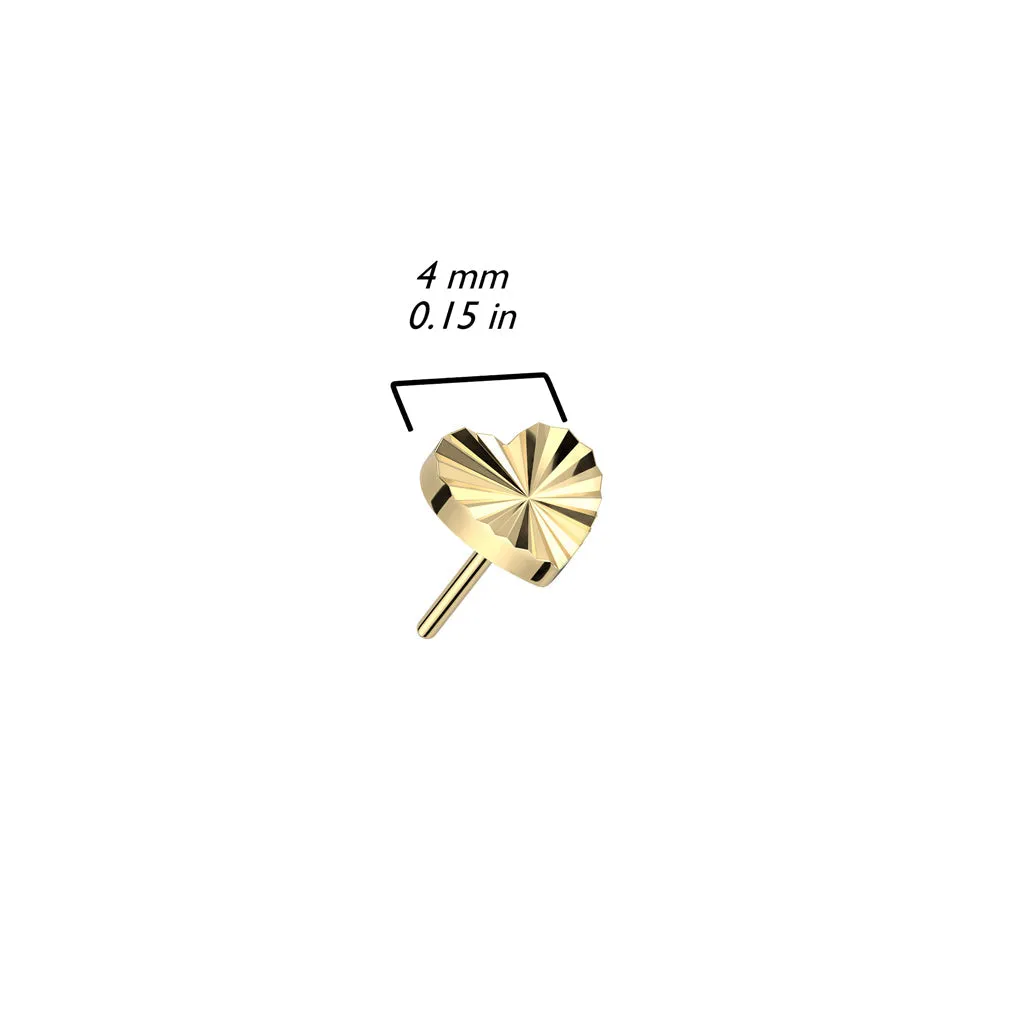 Pair of Implant Grade Titanium Black PVD Dainty Ridged Heart Threadless Push In Earrings With Flat Back