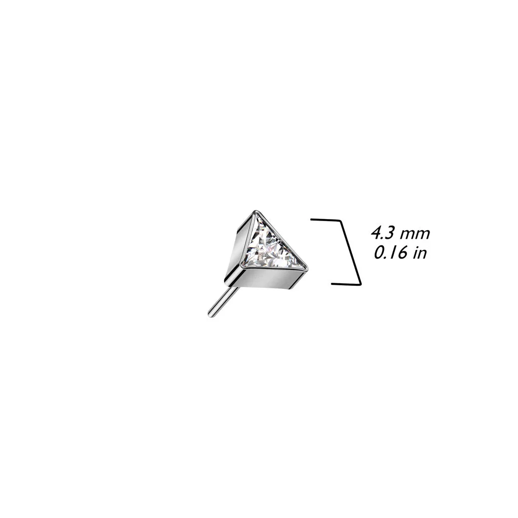 Pair of Implant Grade Titanium Pink CZ Triangle Threadless Push In Earrings With Flat Back