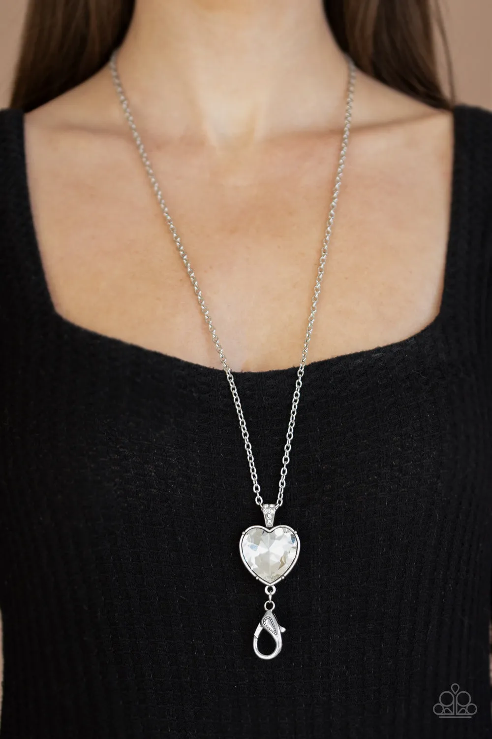 Paparazzi Lovely Luminosity - White Heart Lanyard