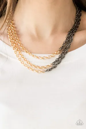 Paparazzi Metro Madness - Gold and Gunmetal Necklace