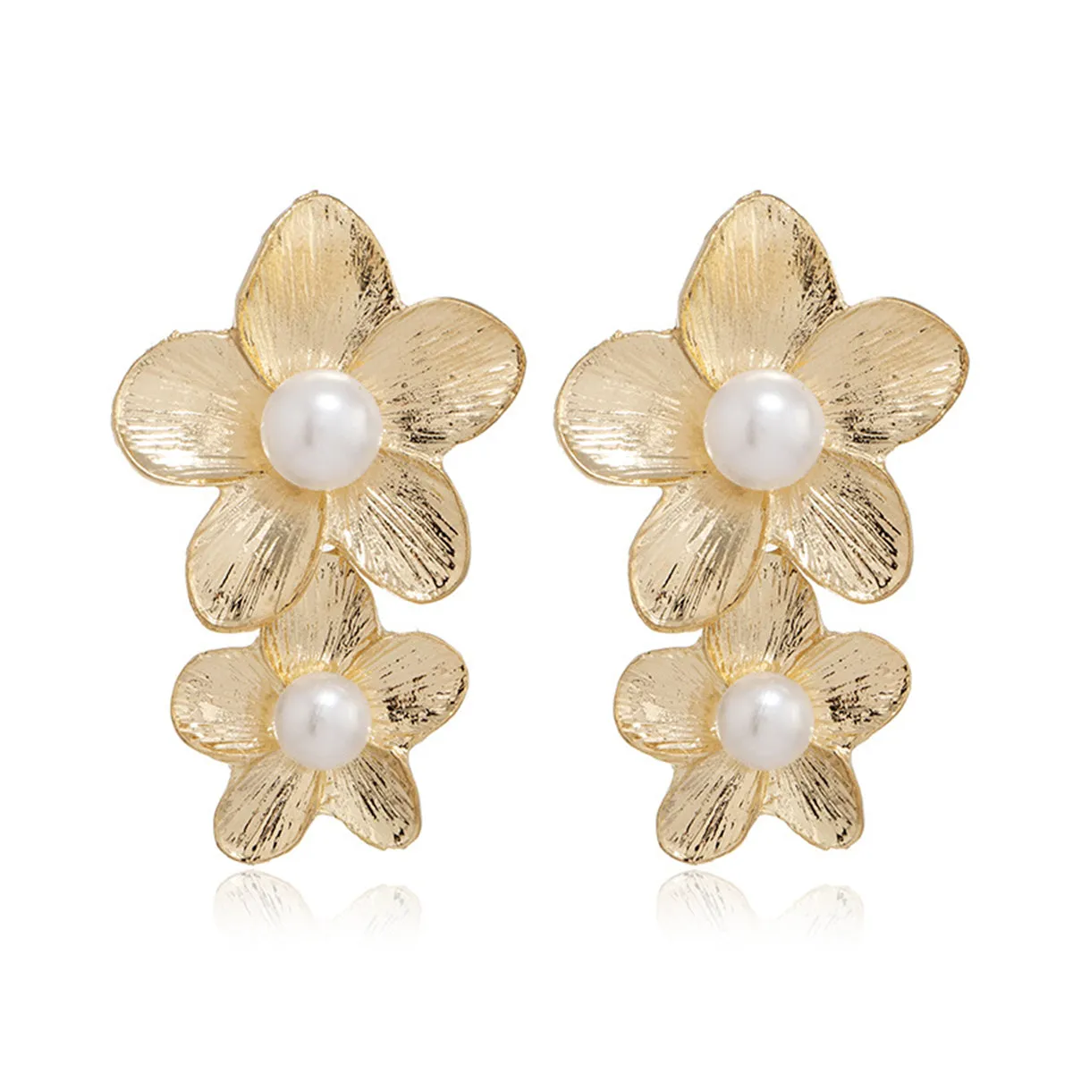 Pearl & 18K Gold-Plated Linked Flower Drop Earrings