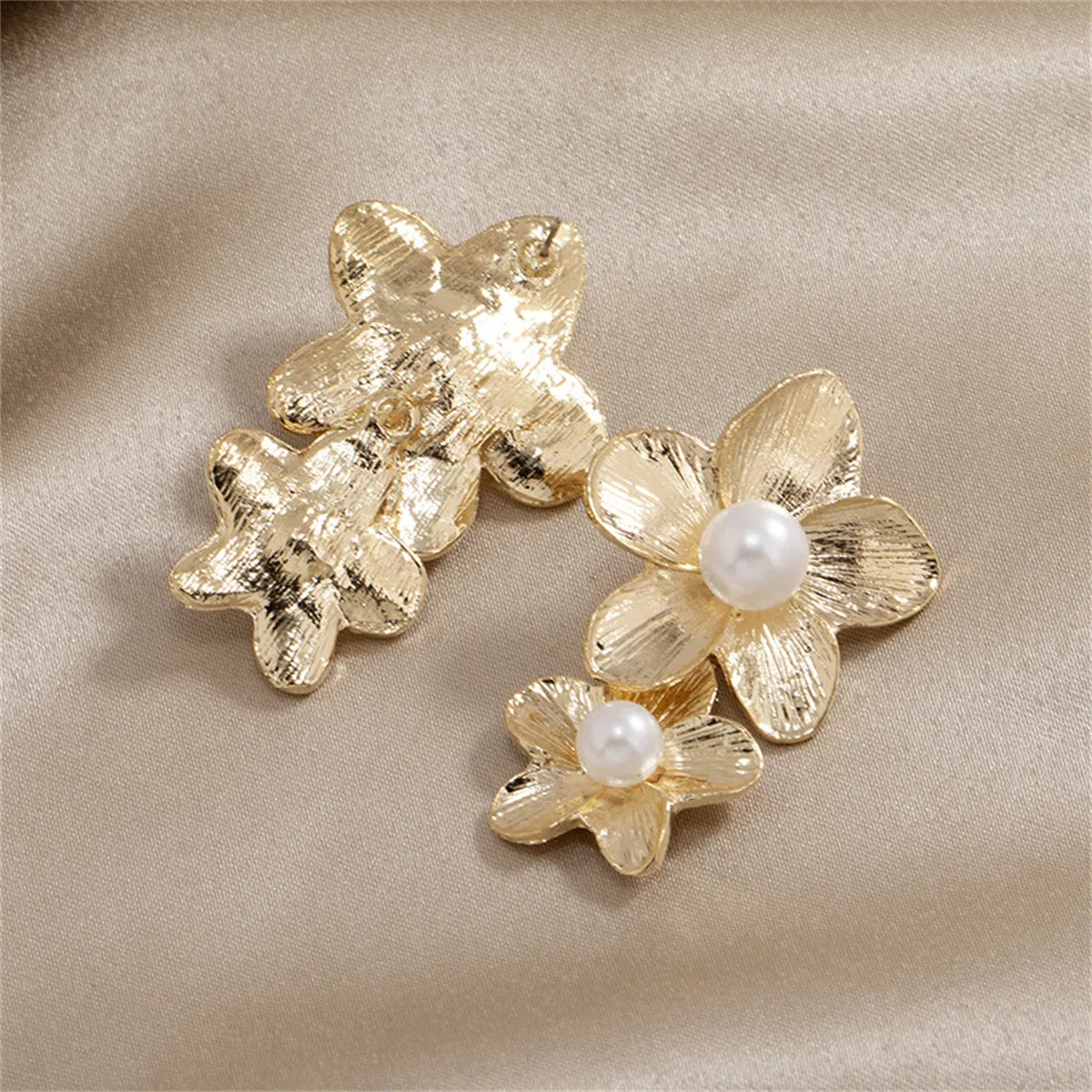 Pearl & 18K Gold-Plated Linked Flower Drop Earrings