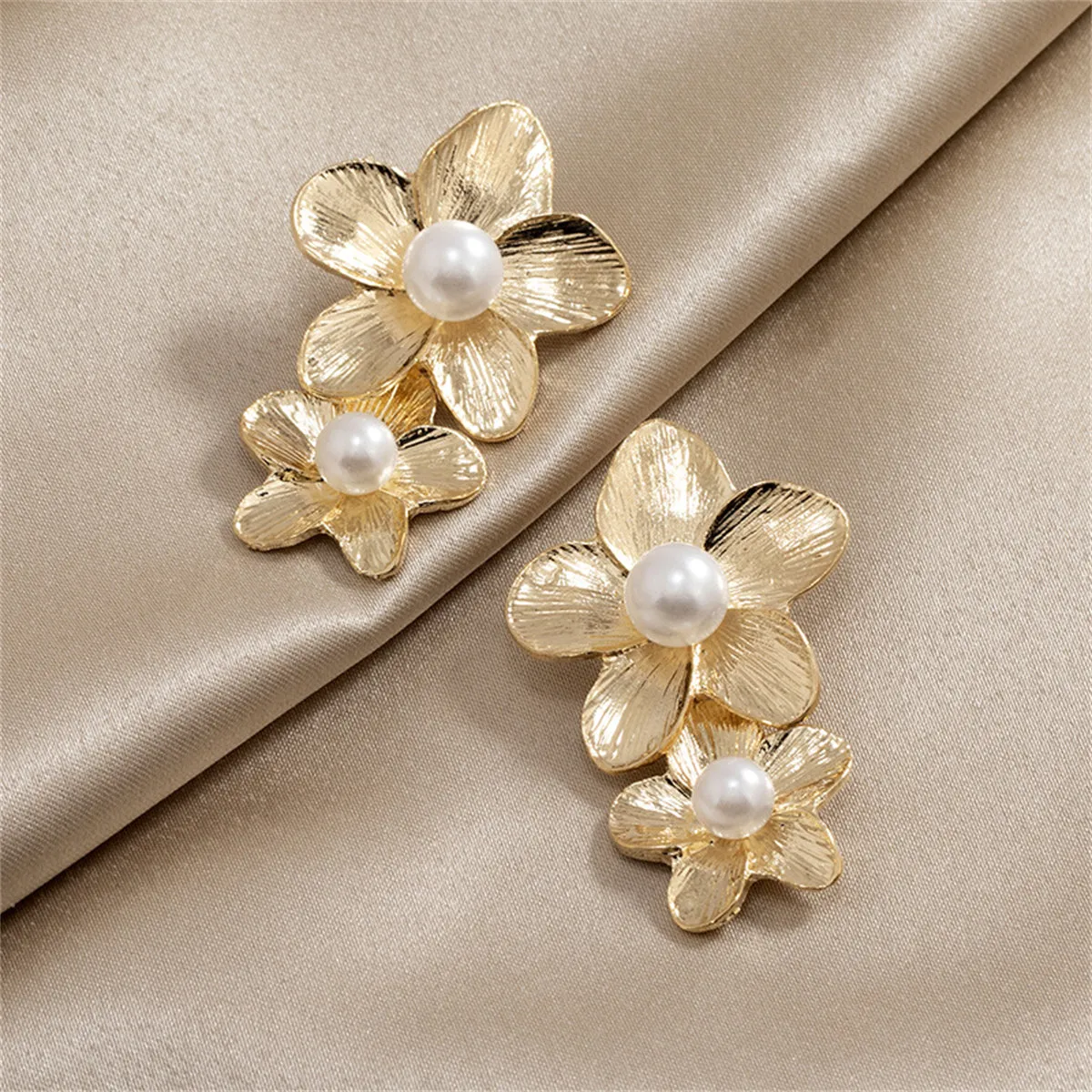 Pearl & 18K Gold-Plated Linked Flower Drop Earrings