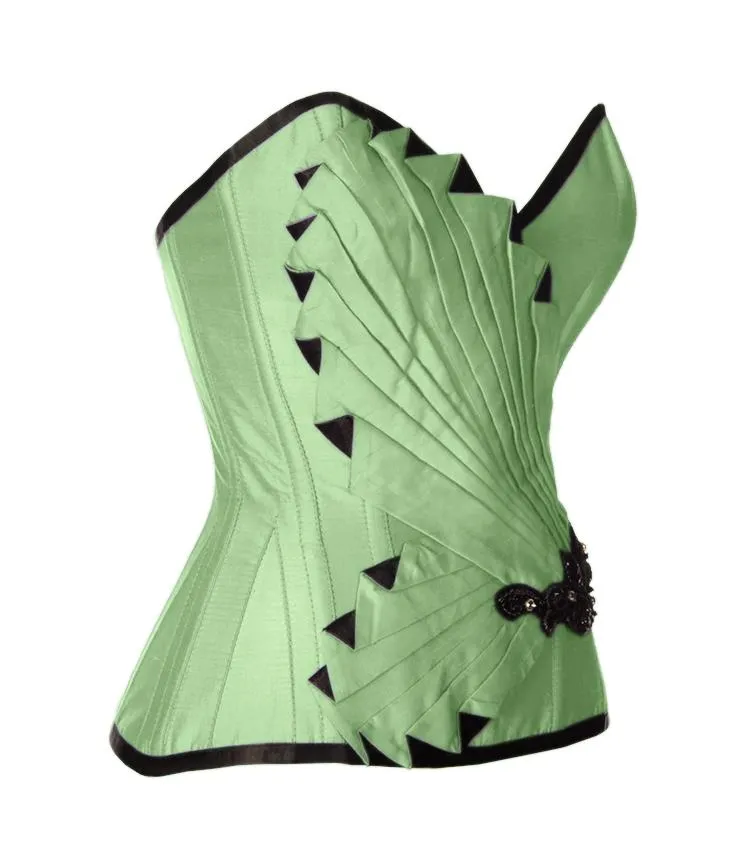 Pearson Peach Green Satin/Taffeta Embroidered Overbust Corset