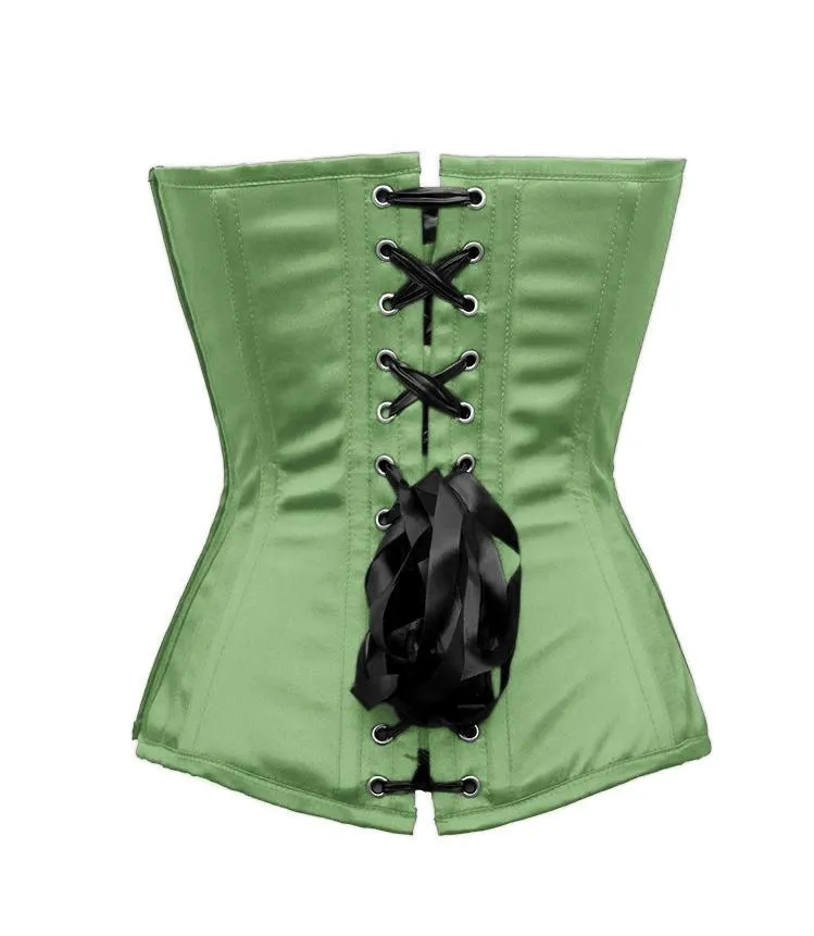 Pearson Peach Green Satin/Taffeta Embroidered Overbust Corset
