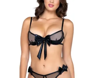 Peek-A-Boo Bow Bra In Black - Roma Costume