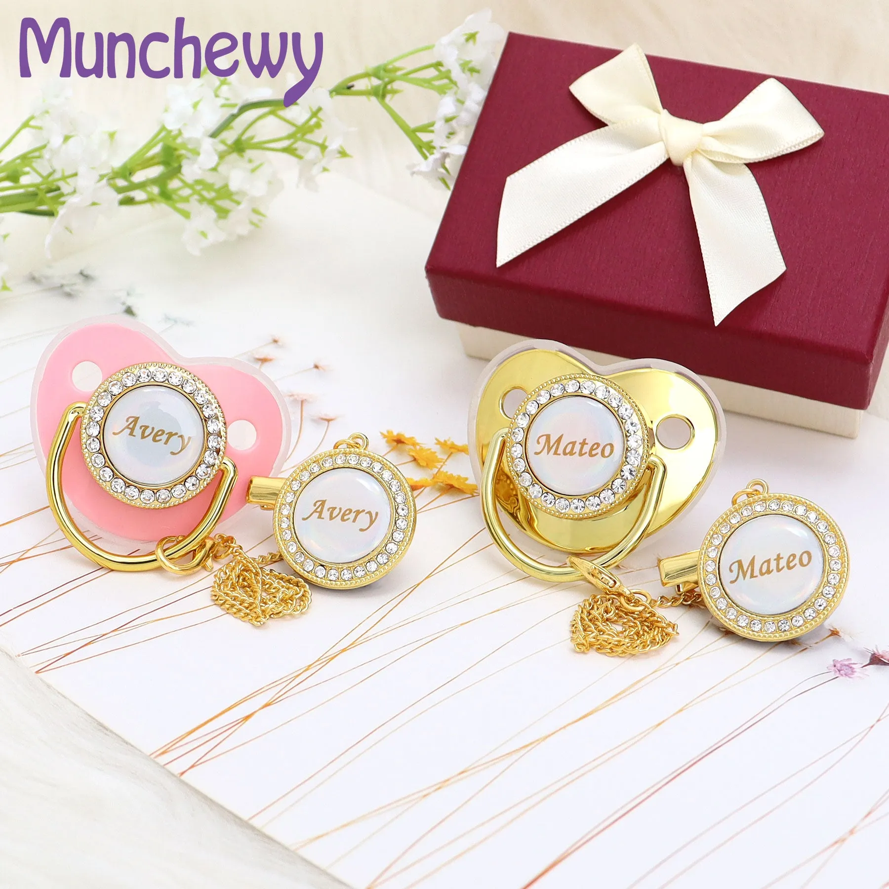Personalized Pacifier & Pacifier Clip with Name