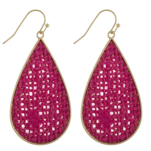 Pink paper raffia Teardrop Earrings