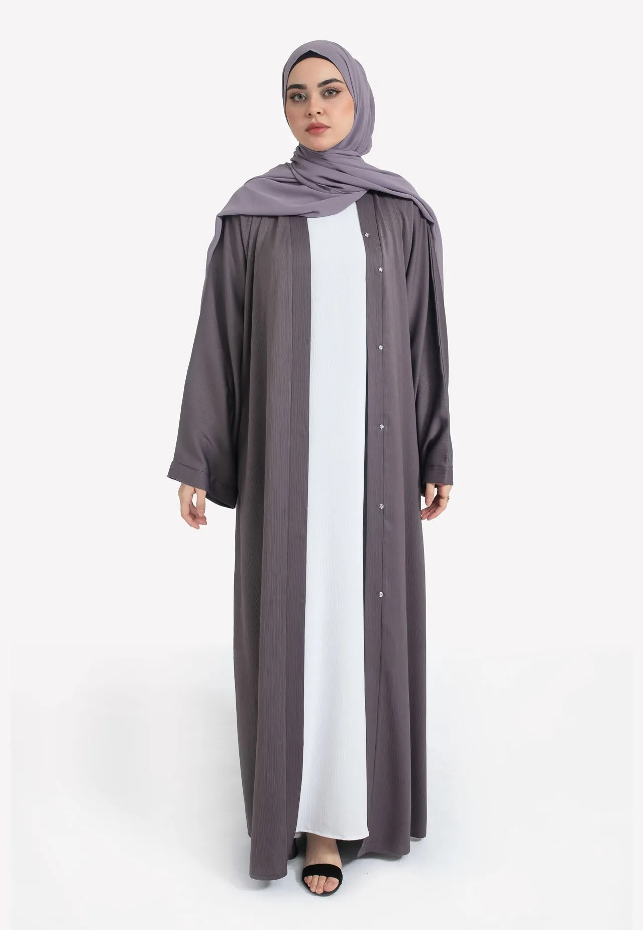 Plain Bedrock Textured Open Abaya