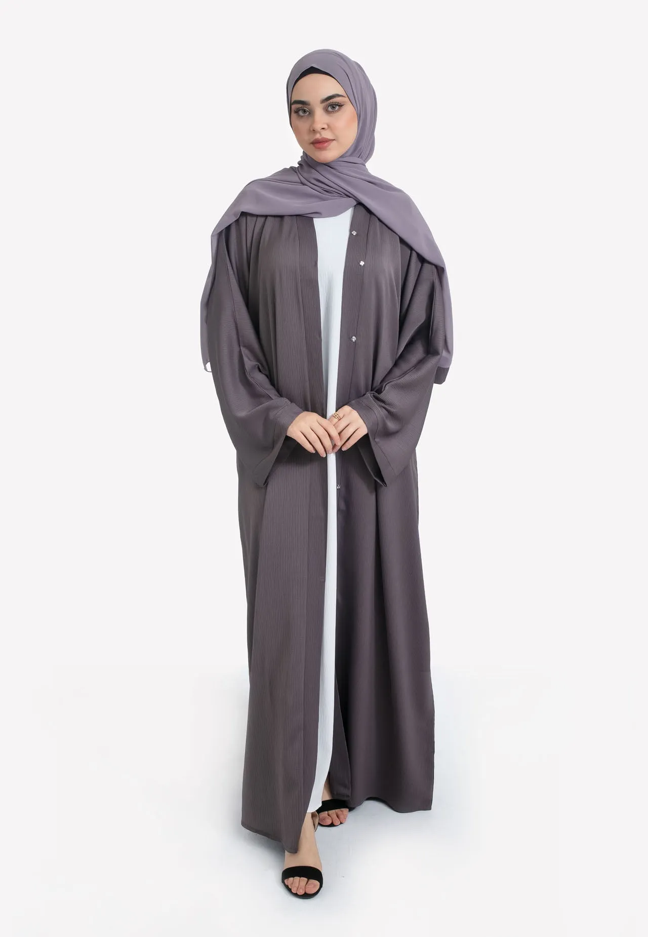 Plain Bedrock Textured Open Abaya
