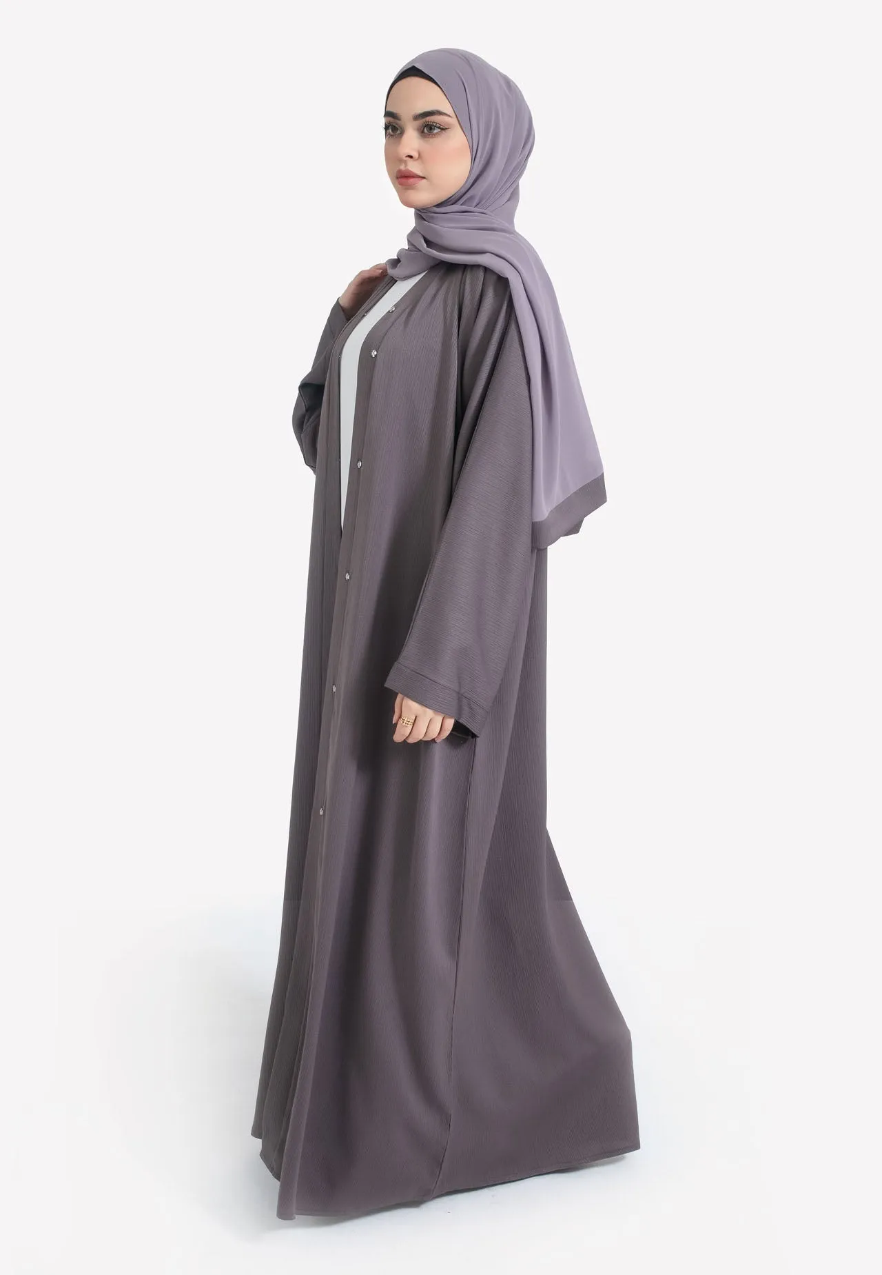 Plain Bedrock Textured Open Abaya