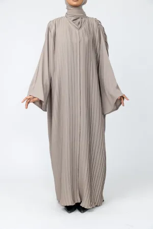 Pleated Abaya with Flared sleeves - Nude