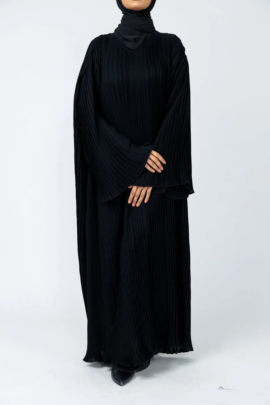 Pleated Nida Abaya - Black