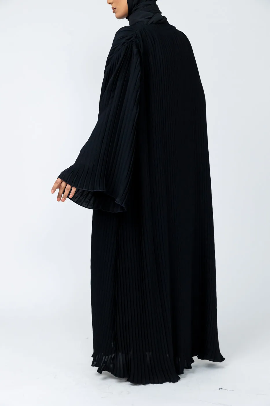 Pleated Nida Abaya - Black