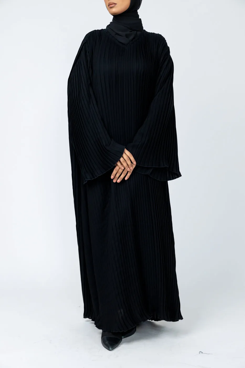 Pleated Nida Abaya - Black