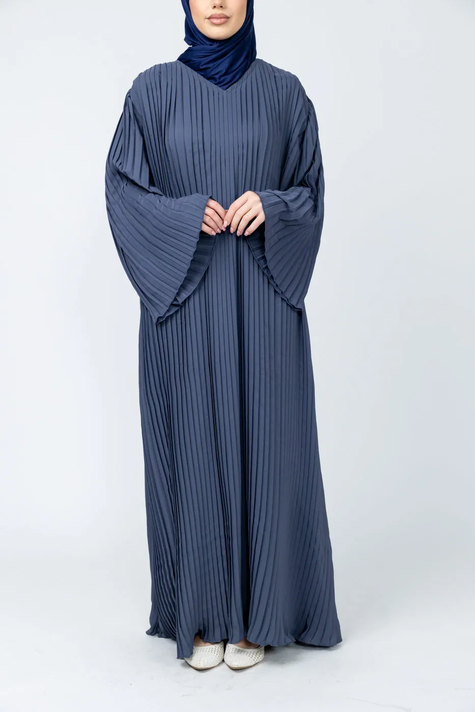 Pleated Nida Abaya - Indigo