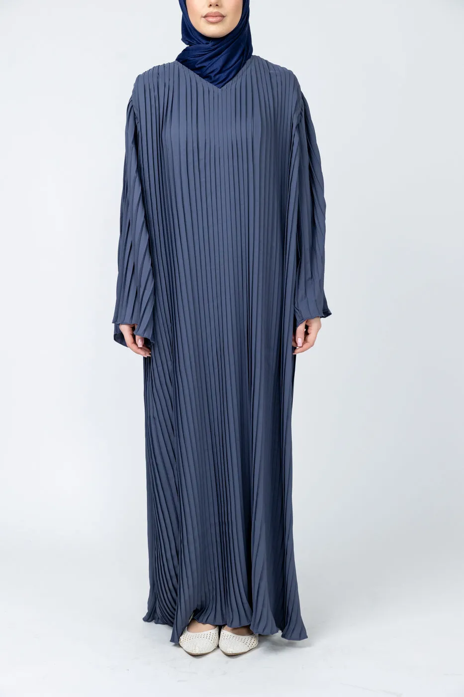 Pleated Nida Abaya - Indigo