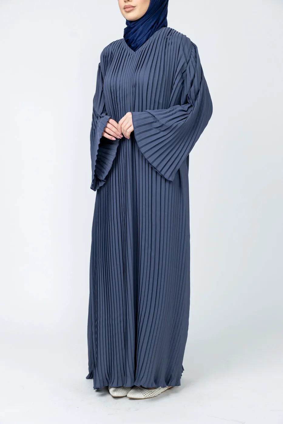 Pleated Nida Abaya - Indigo