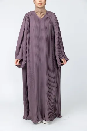 Pleated Nida Abaya - Mauve