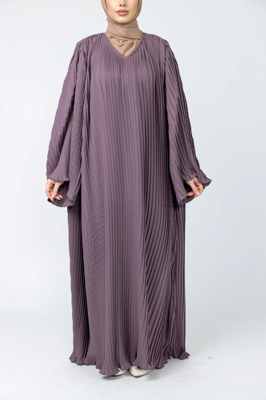 Pleated Nida Abaya - Mauve
