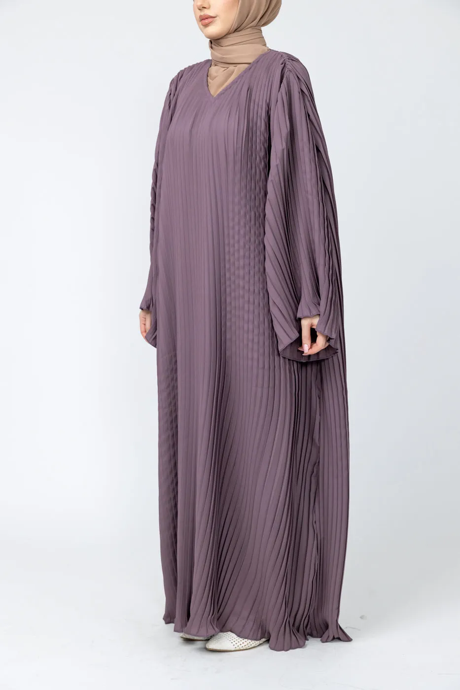 Pleated Nida Abaya - Mauve